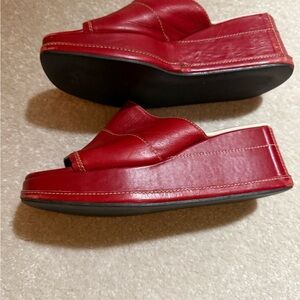 Coach Red Leather Wedge Mules